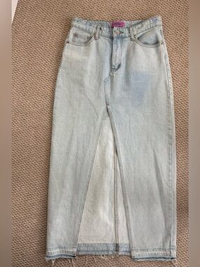 Edikted Denim Maxi Skirt Front Slit Y2K Long Jean Skirt Raw Hem Size 100% Cotton
